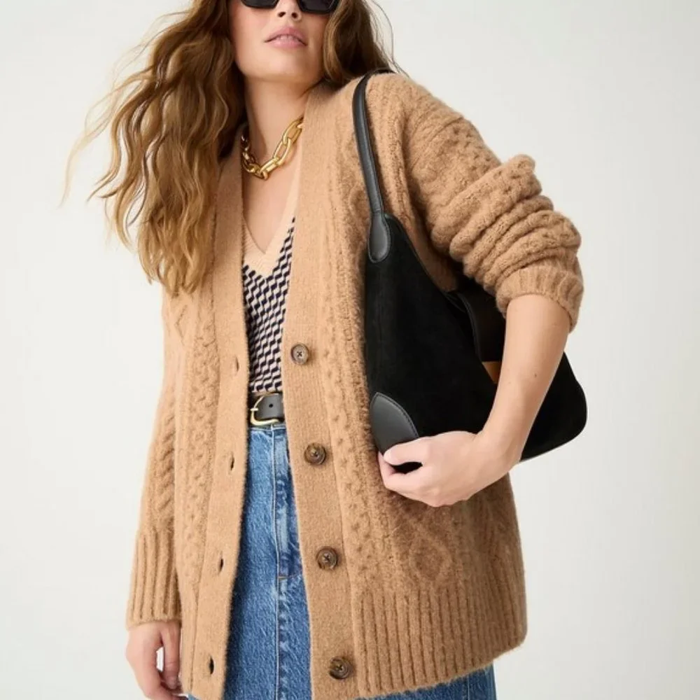 J. Crew Cable-knit stretch cardigan sweater 2X